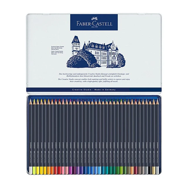 Faber-Castell Goldfaber colored pencils, 36 colors, in a metal box
