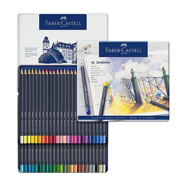 Faber-Castell Goldfaber colored pencils, 48 colors, in a metal case