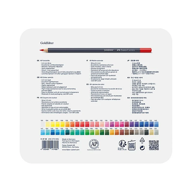 Faber-Castell Goldfaber colored pencils, 48 colors, in a metal case