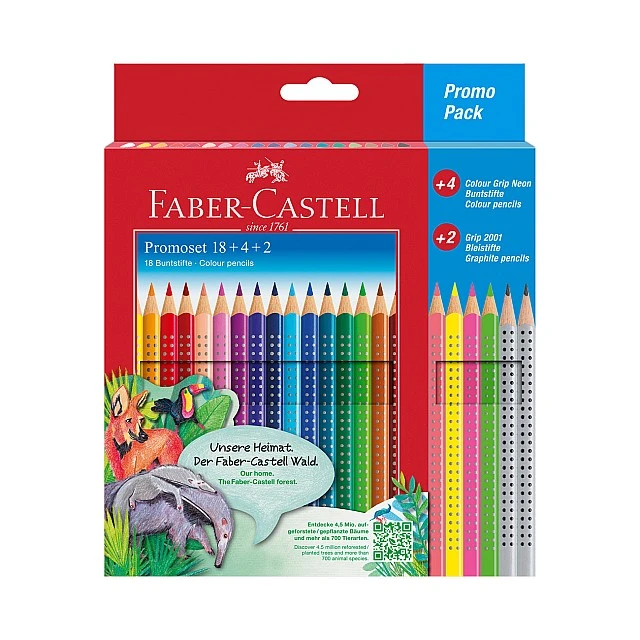 Faber-Castell Grip 2001 watercolour pencils, 18 coloured, 4 neon, 2 graphite