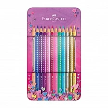 Faber-Castell Sparkle coloured pencils, 12 colours, pink metal tin