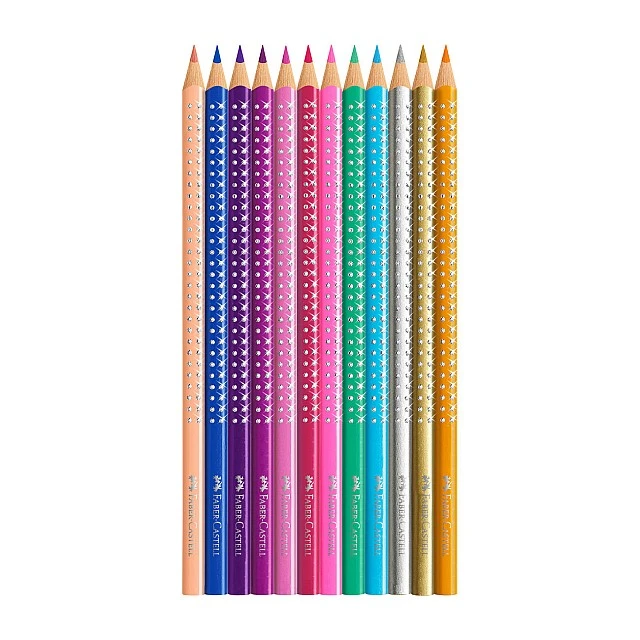 Faber-Castell Sparkle coloured pencils, 12 colours, pink metal tin
