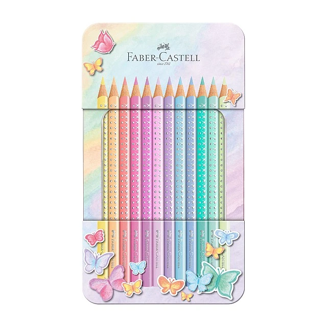 Faber-Castell Sparkle pencils, 12 pastel colours, metal tin