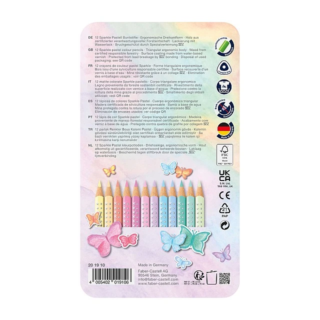 Faber-Castell Sparkle pencils, 12 pastel colours, metal tin