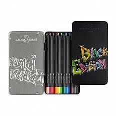 Faber-Castell Black Edition pencils, 12 colours, metal tin