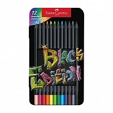 Faber-Castell Black Edition pencils, 12 colours, metal tin