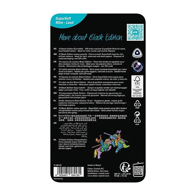 Faber-Castell Моливи Black Edition, 12 цвята, в метална кутия