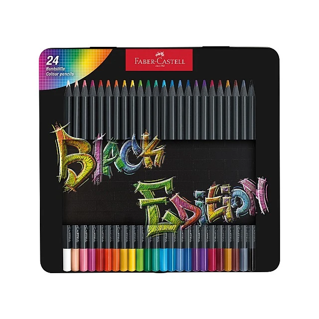 Faber-Castell Моливи Black Edition, 24 цвята, в метална кутия