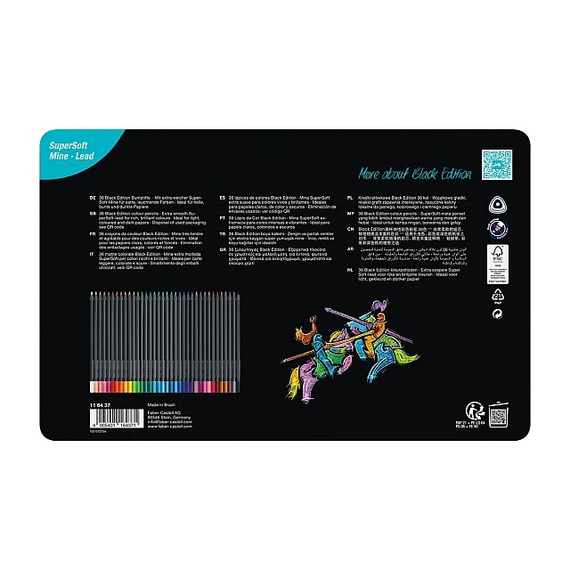 Faber-Castell Black Edition pencils, 36 colours, metal tin
