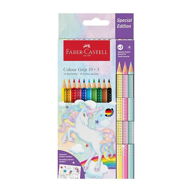Faber-Castell Grip 2001 coloured pencils, 10 standard and 3 glitter colours