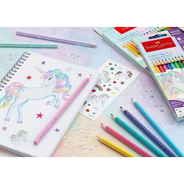 Faber-Castell Grip 2001 coloured pencils, 10 standard and 3 glitter colours