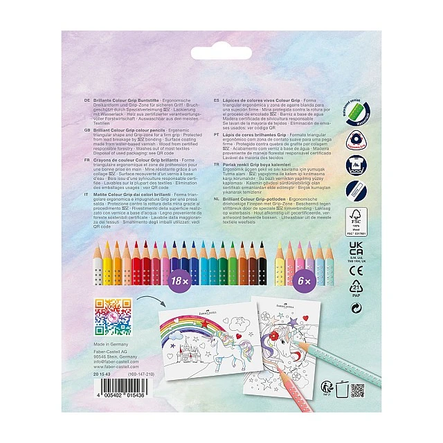 Faber-Castell Цветни моливи Grip 2001, 18 стандартни и 6 блестящи цвята