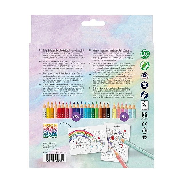 Faber-Castell Цветни моливи Grip 2001, 18 стандартни и 6 блестящи цвята