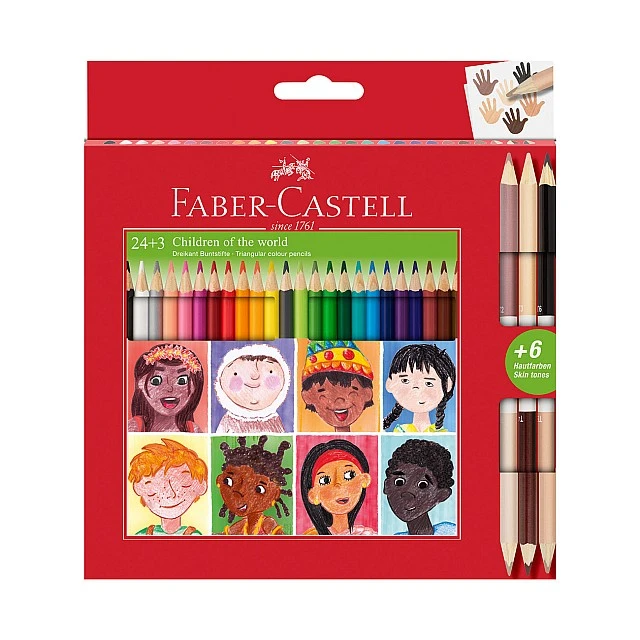 Faber-Castell Triangular coloured pencils, 24 standard and 3 skin tones