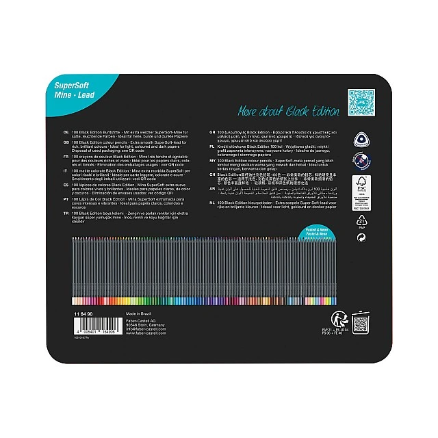 Faber-Castell Black Edition pencils, 100 colours, metal tin