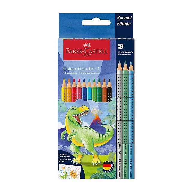 Faber-Castell Grip 2001 coloured pencils - Dinosaur, 10 standard and 3 metallic colours