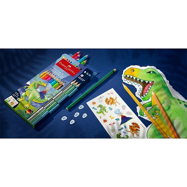 Faber-Castell Grip 2001 coloured pencils - Dinosaur, 10 standard and 3 metallic colours