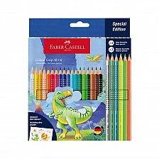 Faber-Castell Grip 2001 coloured pencils - Dinosaur, 18 standard, 3 neon and 3 metallic colours