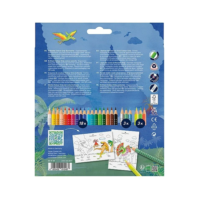 Faber-Castell Grip 2001 coloured pencils - Dinosaur, 18 standard, 3 neon and 3 metallic colours