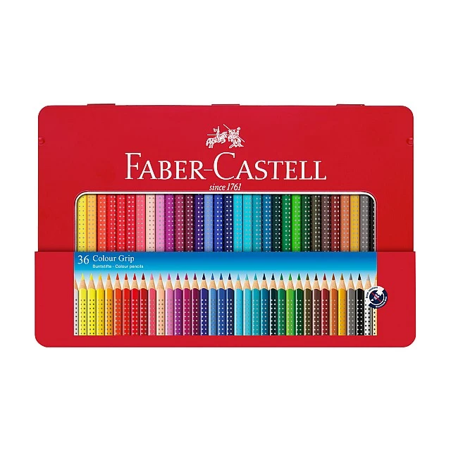 Faber-Castell Grip 2001 pencils, 36 colours, metal tin