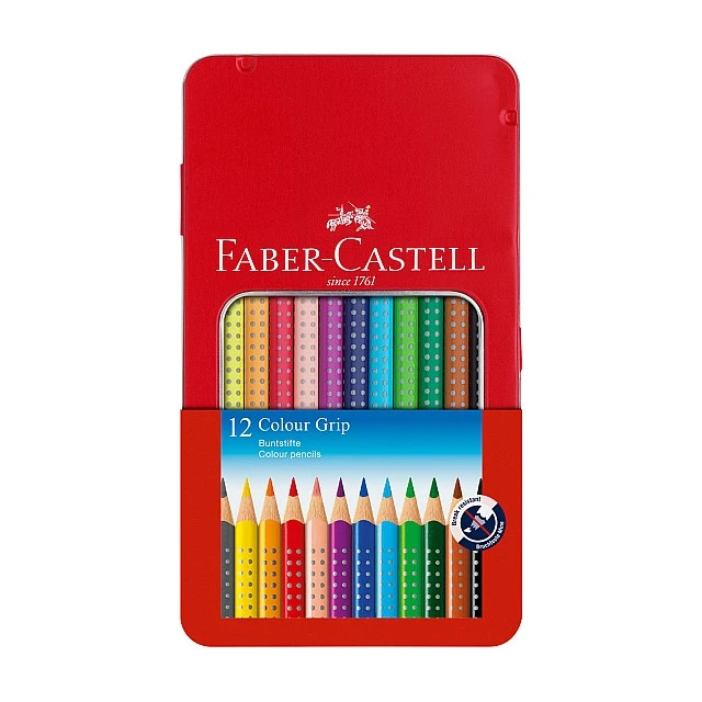 Faber-Castell Акварелни моливи Grip 2001, 12 цвята, в метална кутия