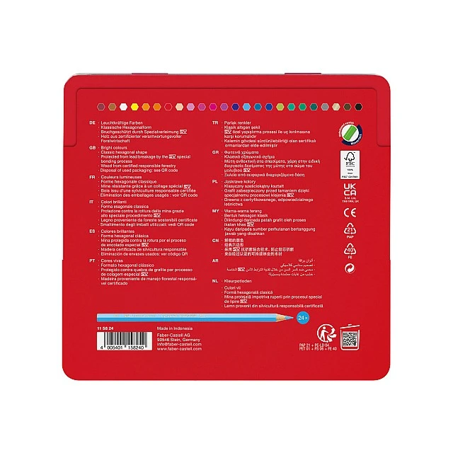 Faber-Castell Цветни моливи Замък, 24 цвята, в метална кутия