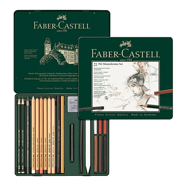 Faber-Castell Комплект моливи Pitt Monochrome, 21 броя в метална кутия