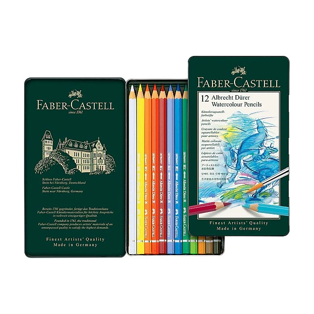 Faber-Castell Albrecht Dürer watercolor pencils, 12 colors, in a metal box