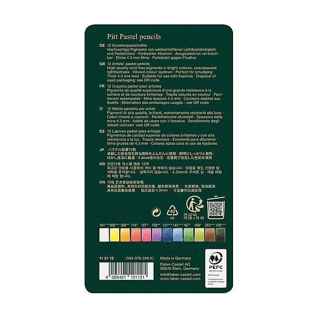 Faber-Castell Pitt Pastel coloured pencils, 12 colours