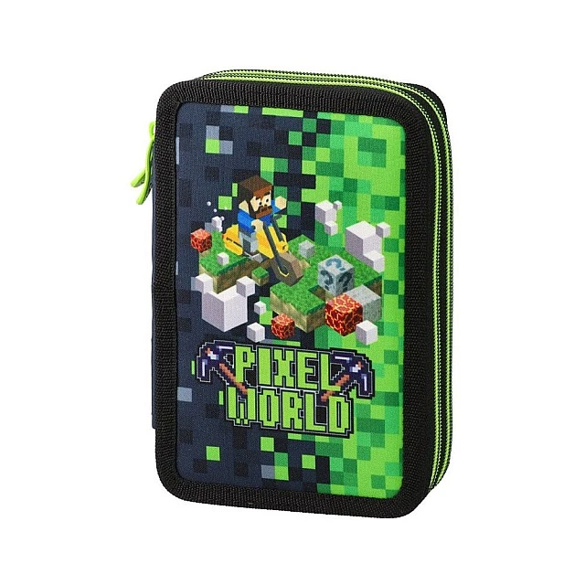 Statovac Double Decker Toiletry Bag - Pixel, with two zippers, full