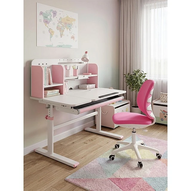 RFG Children’s chair Lucky White, damask, pink seat, pink backrest