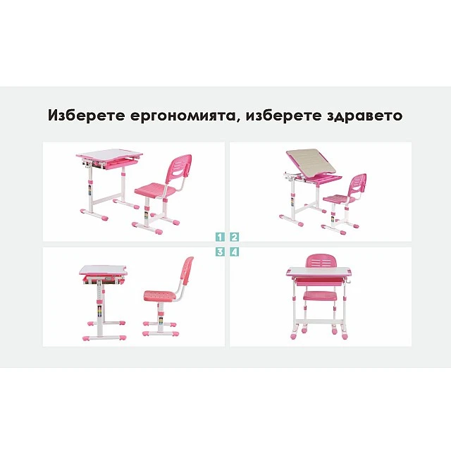 RFG Ергономичен ученически чин и стол Ergo Tech B201N, розов цвят