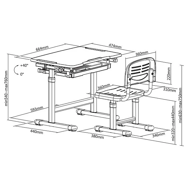 RFG ergonomic school desk and chair Ergo Tech B207 pink