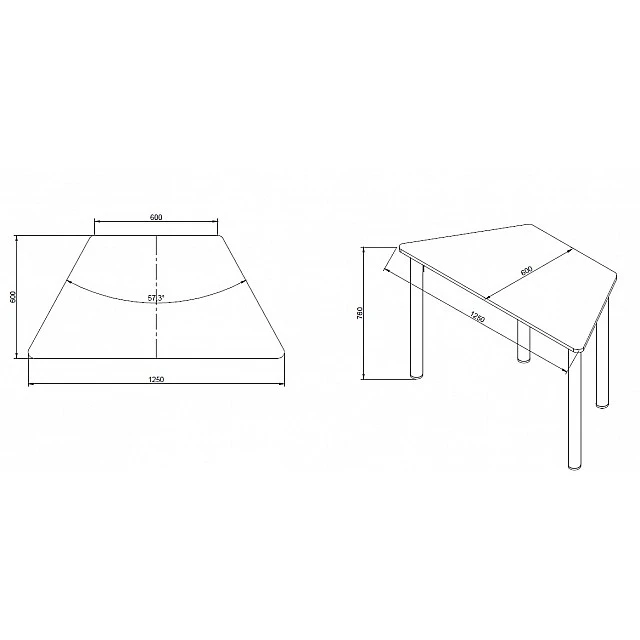 RFG school table Trapez above 8th grade 1250 x 600 x 750 mm MDF white top grey metal