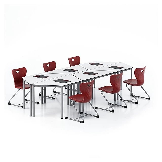 RFG school table Trapez above 8th grade 1250 x 600 x 750 mm HPL white top grey metal