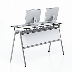 RFG Компютърна маса Letme, двойна, над VIII клас, 1450 х 500 х 750 mm, бял плот, черен метал