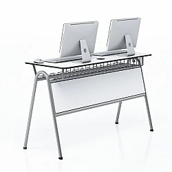 RFG Компютърна маса Letme, двойна, над VIII клас, 1450 х 500 х 750 mm, бял плот, черен метал