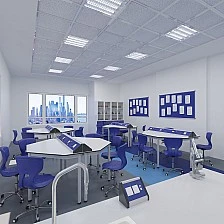 RFG physics classroom Hexa above 7th grade for 24 students white/blue