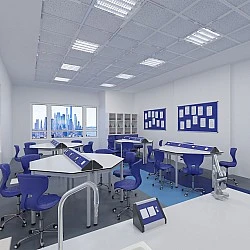 RFG physics classroom Hexa above 7th grade for 24 students white/blue