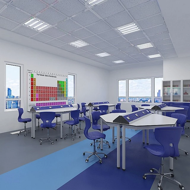 RFG physics classroom Hexa above 7th grade for 24 students white/blue