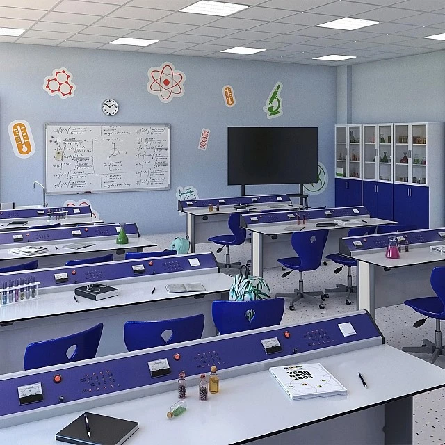 RFG physics classroom Flat above 7th grade for 24 students white/blue