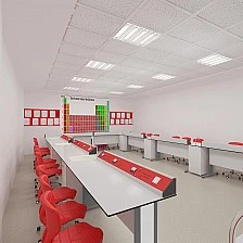 RFG physics classroom Flat above 7th grade for 24 students white/red