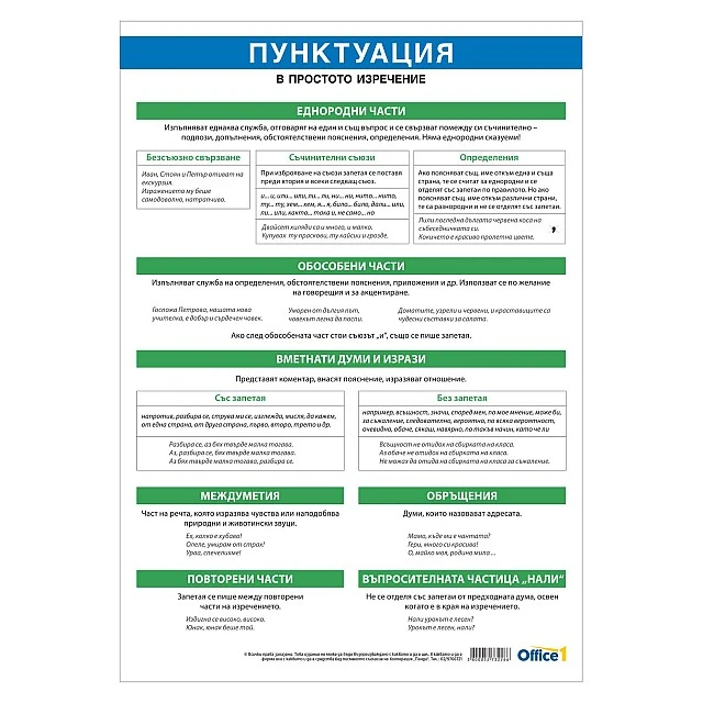 Cubos Ученическо табло ’’Пунктуация в просто изречение’’, 70 x 100 cm