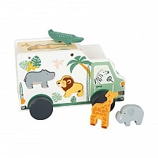 Small Foot wooden Safari car with inset animals, 23 x 13 x 14 cm