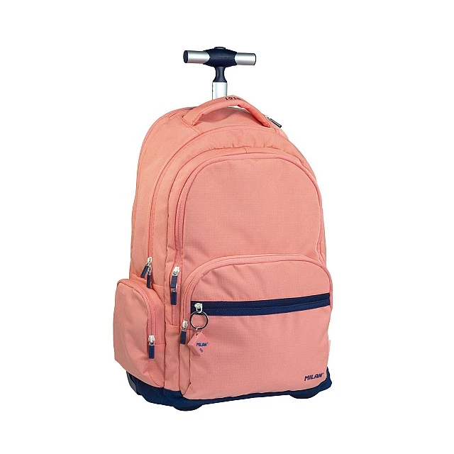 Milan Backpack 1918, with wheels, with 6 zips, 25 L, pink