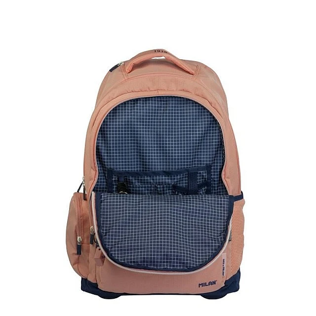 Milan Backpack 1918, with wheels, with 6 zips, 25 L, pink