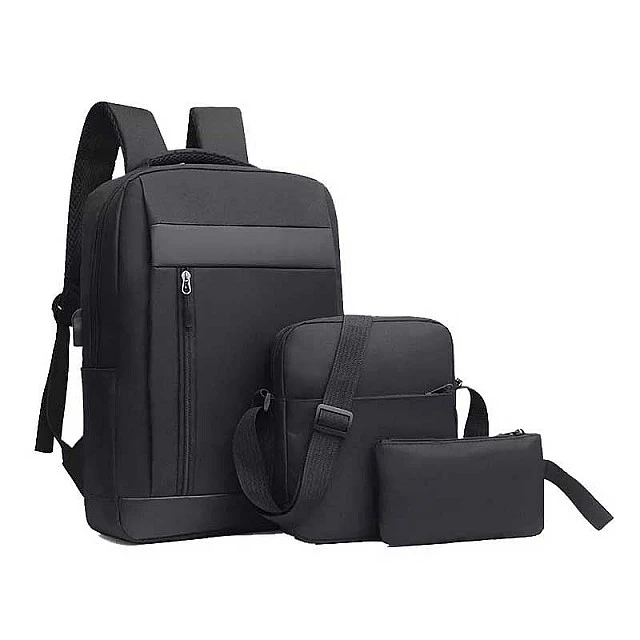 Casablanca Laptop backpack, bag and pencil case set, 3-in-1, polyester, black
