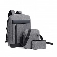 Casablanca Laptop backpack, bag and pencil case set, 3-in-1, polyester, grey