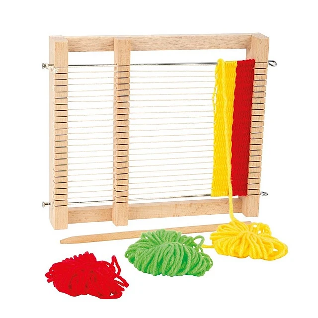 Small Foot Loom, wooden, thread included, 19 x 3 x 22 cm