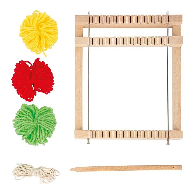 Small Foot Loom, wooden, thread included, 19 x 3 x 22 cm
